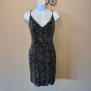 Black Embellished Dress Crystal Beads Sequins Low Back Party Dress Sz 10 NYE